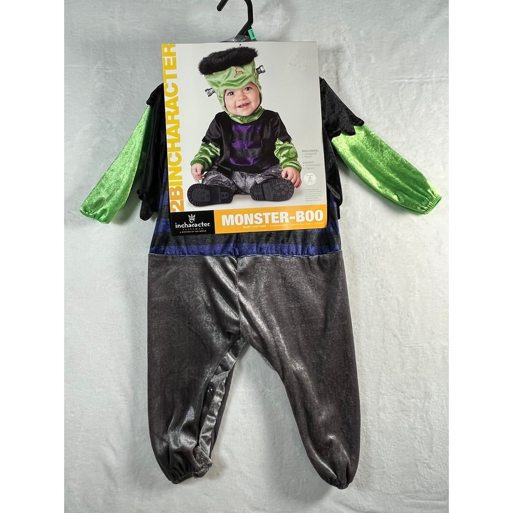 InCharacter Monster-Boo Baby Costume Frankenstein Jumpsuit Hood 12-18 Months NEW